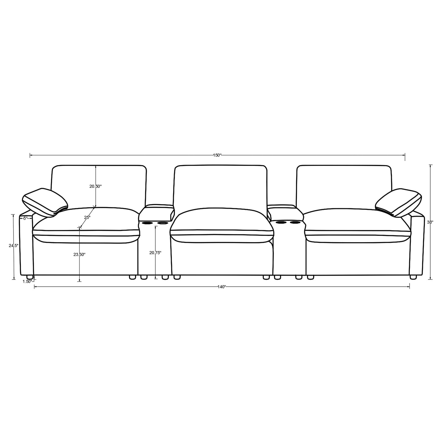 Collins 5-Piece Power Reclining Home Theater Seating Grey