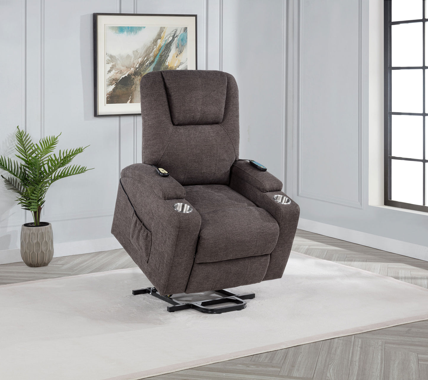 Louie Chenille Upholstered Power Lift Massage Chair Brown