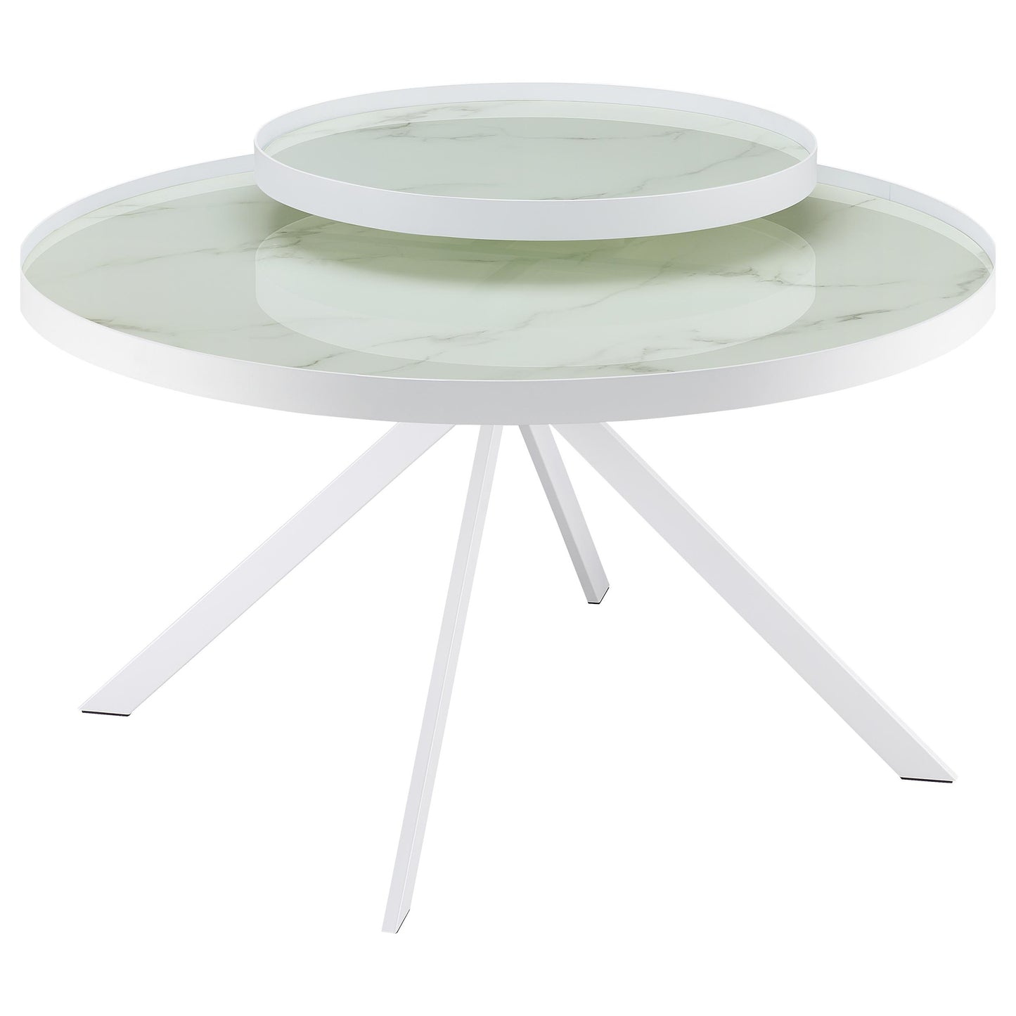 Briggs Round Marble Printed Glass Top Coffee Table White