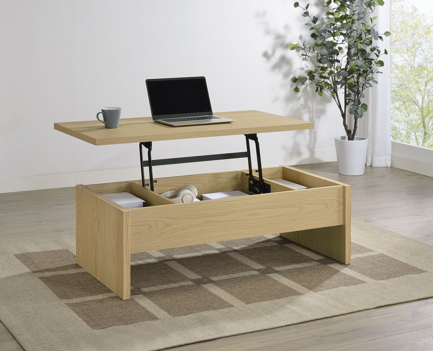 Canoga Engineered Wood Lift Top Coffee Table Light Oak