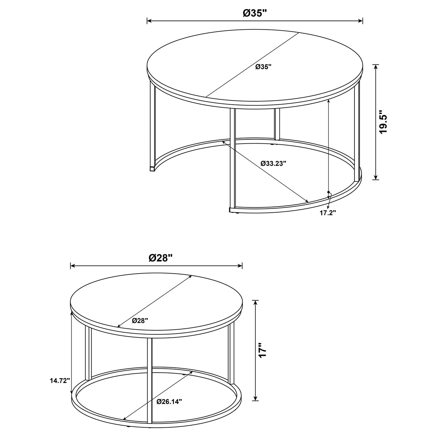 Lainey 2-piece Round Nesting Coffee Table Distressed Pine