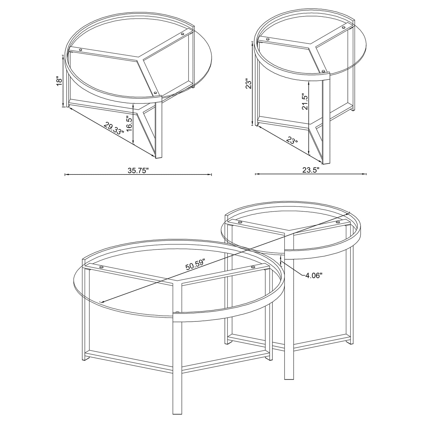 Delia 2-Piece Round Glass Top Nesting Coffee Table Gold