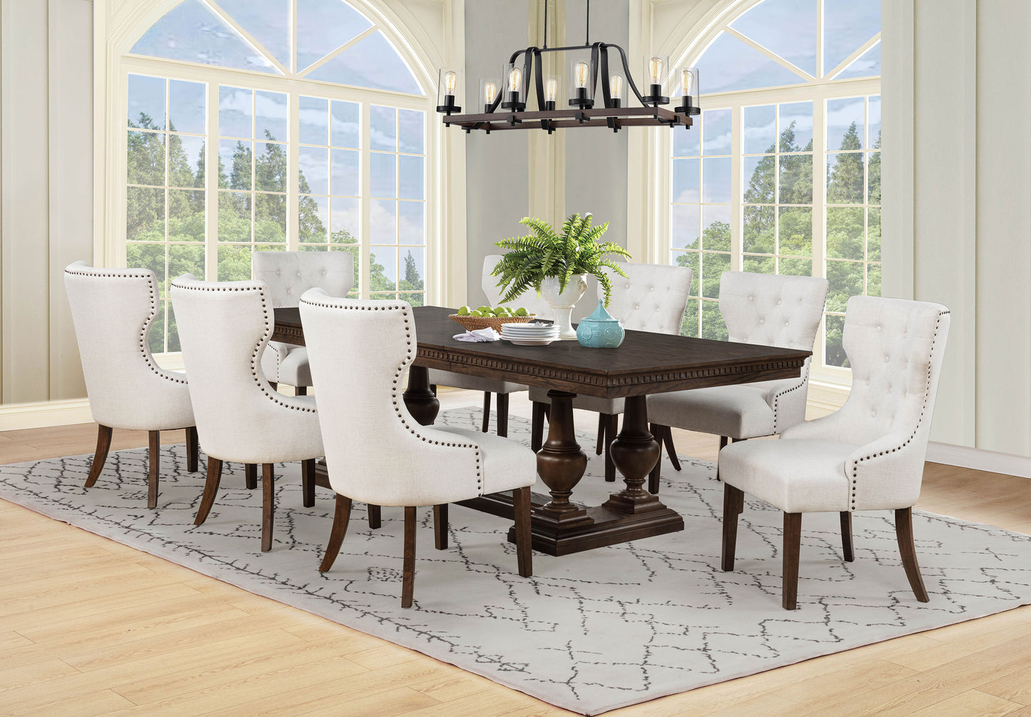 Ridgewell 9-piece Rectangular Trestle Dining Set Dark Oak