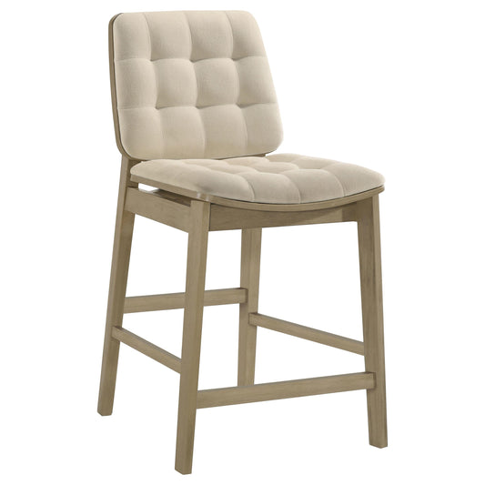Redbridge Velvet Upholstered Counter Chair Cream and Natural Oak (Set of 2)