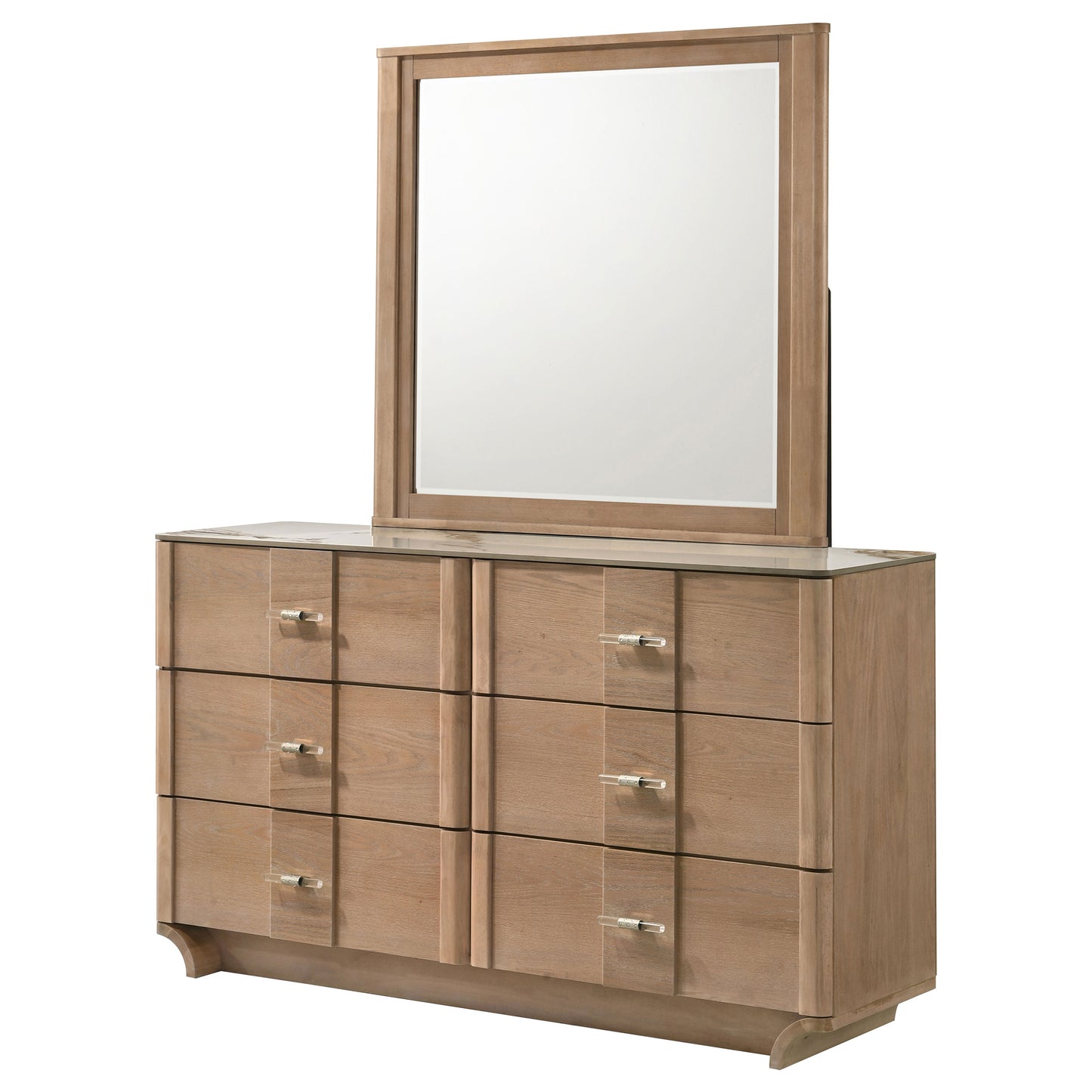 Leanne 6-drawer Sinter Stone Top Dresser and Mirror Light Oak