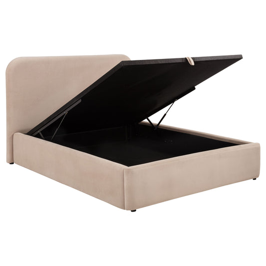 Anders Upholstered Eastern King Storage Lift Platform Bed Beige
