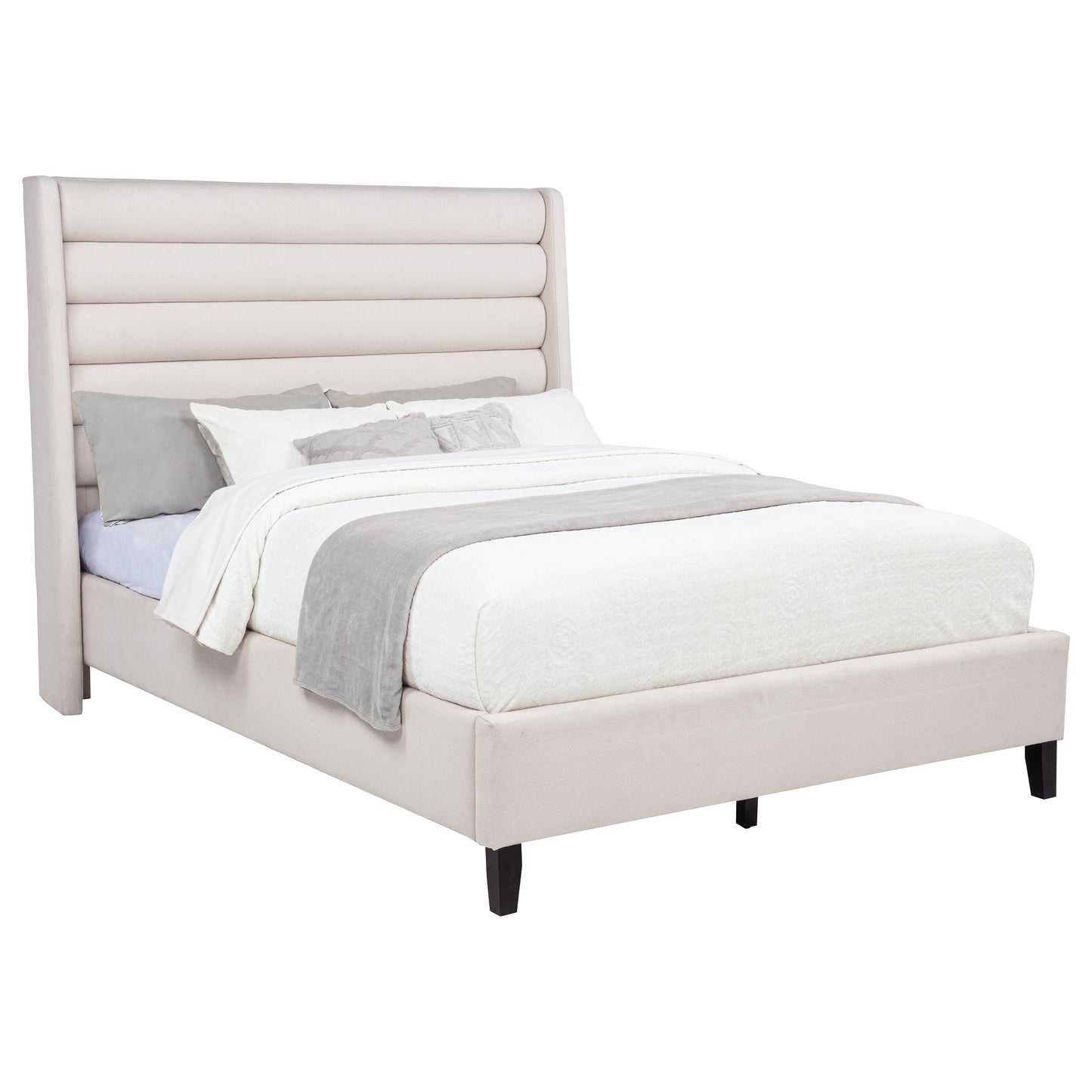 Leslie Upholstered Tufted Eastern King Wingback Platform Bed Beige