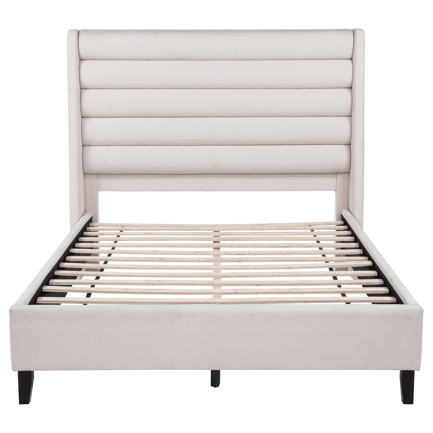 Leslie Upholstered Tufted Eastern King Wingback Platform Bed Beige