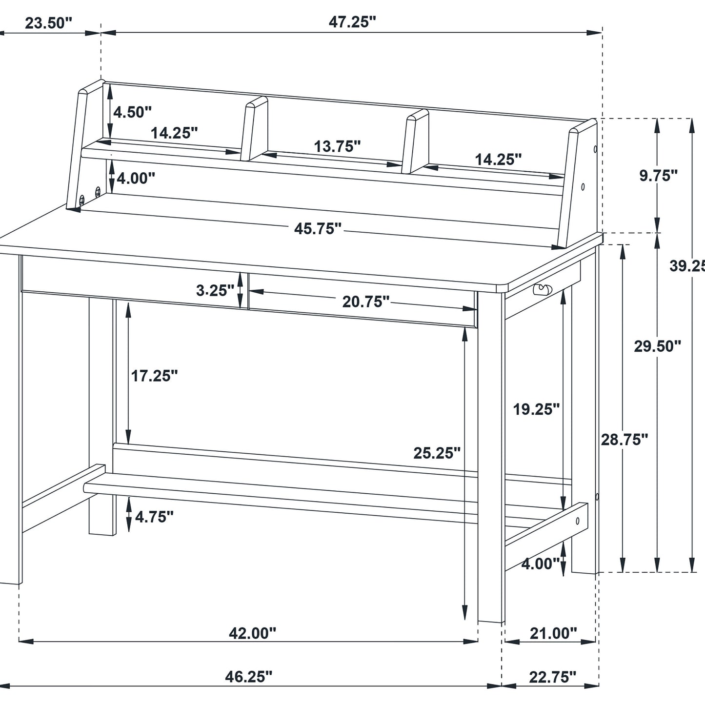 Besler 47-inch SmartTop Writing Desk with Shelf Cement and Natural