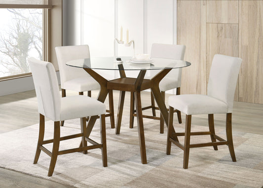 Paxton 5-piece Round Glass Top Counter Height Dining Set Beige