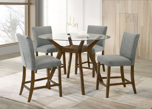 Paxton 5-piece Round Glass Top Counter Height Dining Set Grey