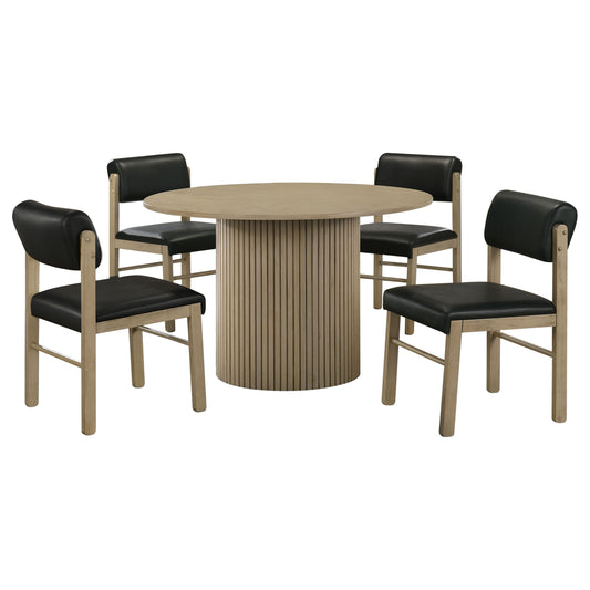 Hamlyn 5-piece Round Wood Dining Set Black and Natural Oak