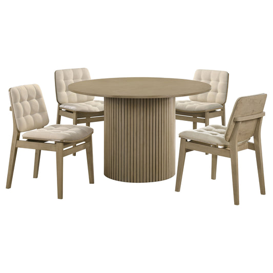 Hamlyn 5-piece Round Wood Dining Set Cream and Natural Oak