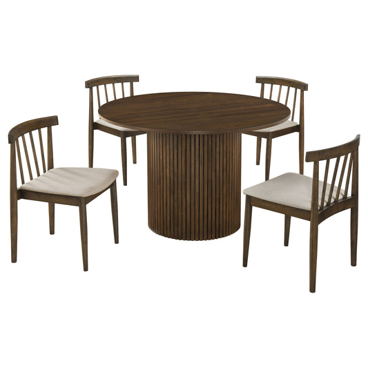 Hamlyn 5-piece Round Wood Dining Set Wheat and Walnut