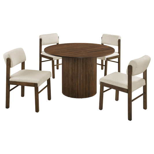 Hamlyn 5-piece Round Wood Dining Set Cream and Walnut