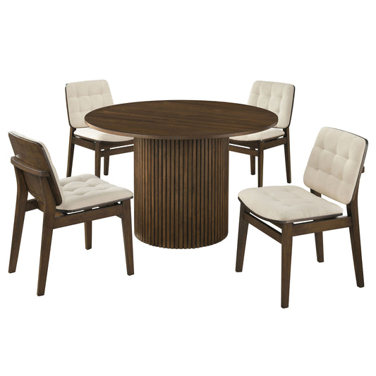 Hamlyn 5-piece Round Wood Dining Set Cream and Walnut