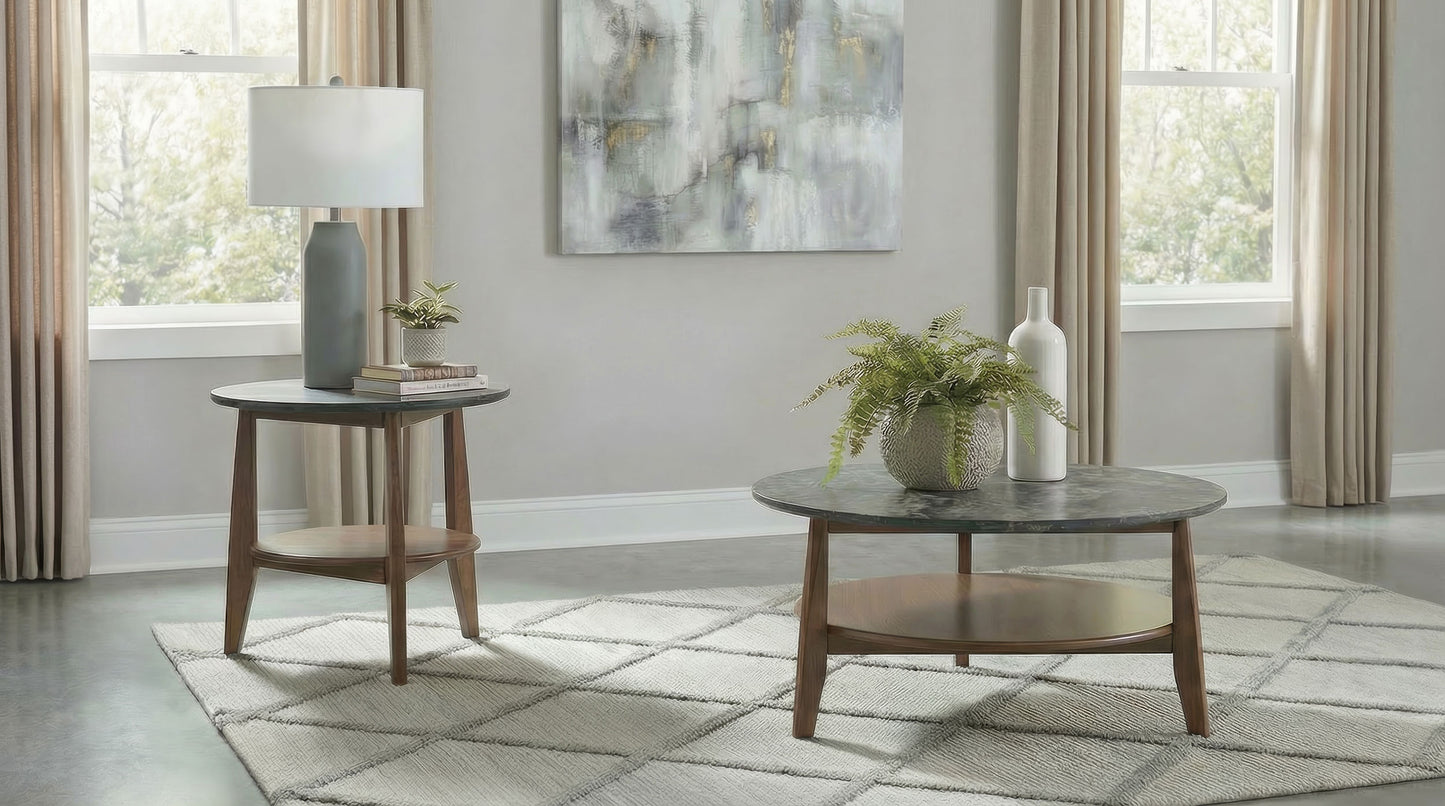 Bradley Round SmartTop Cocktail Coffee Table Smokey Grey and Brown