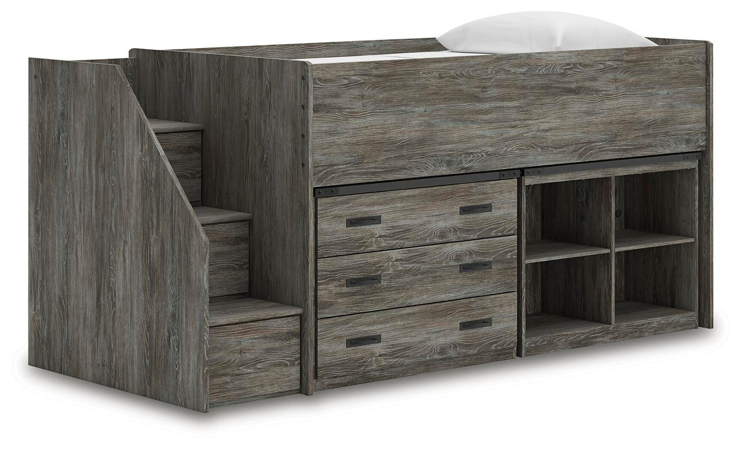 Frandern Twin Loft  Bed with Bookcase and Drawer Storage