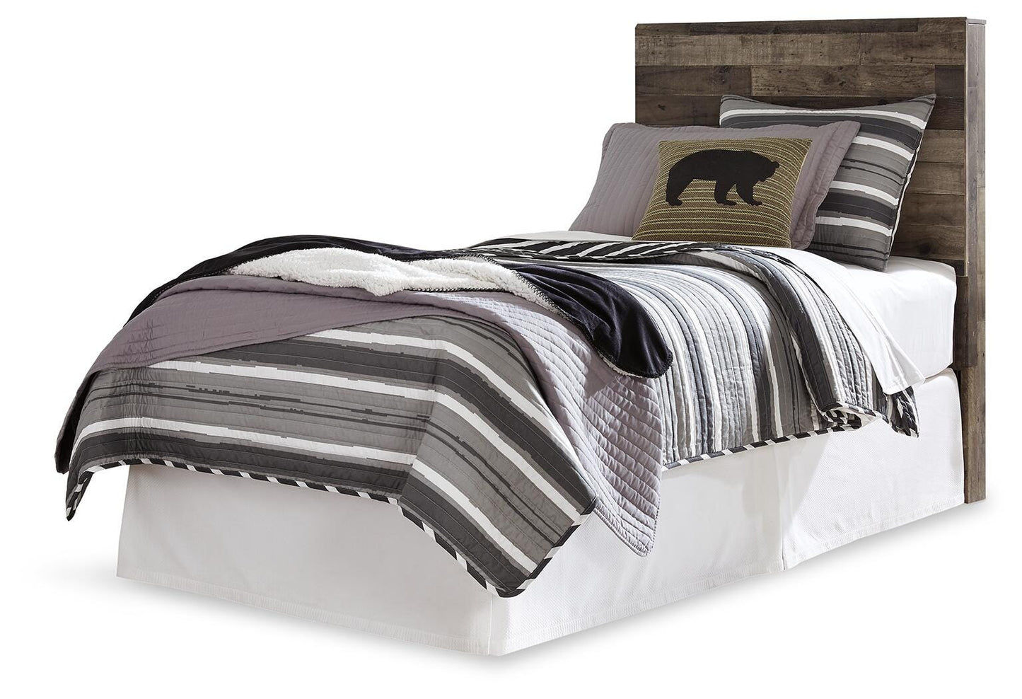 Derekson Twin Panel Headboard Bed with Mirrored Dresser, Chest and Nightstand