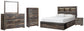 Drystan Queen Bookcase Bed with 2 Storage Drawers, Dresser, Mirror, Chest and Nightstand
