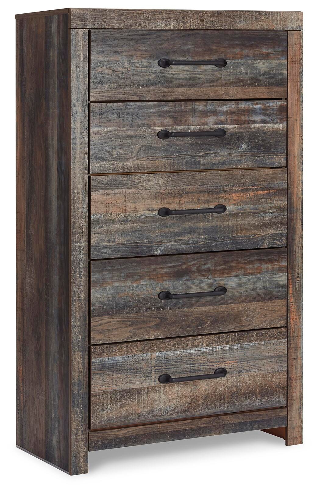 Drystan Queen Panel Headboard Bed with Mirrored Dresser, Chest and Nightstand