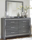 Lodanna Queen Panel Bed with 2 Storage Drawers, Dresser, Mirror and Nightstand