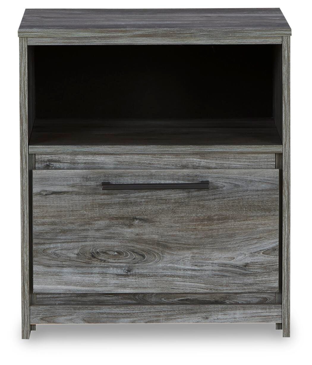 Baystorm Queen Panel Bed with 2 Storage Drawers with Mirrored Dresser and Nightstand