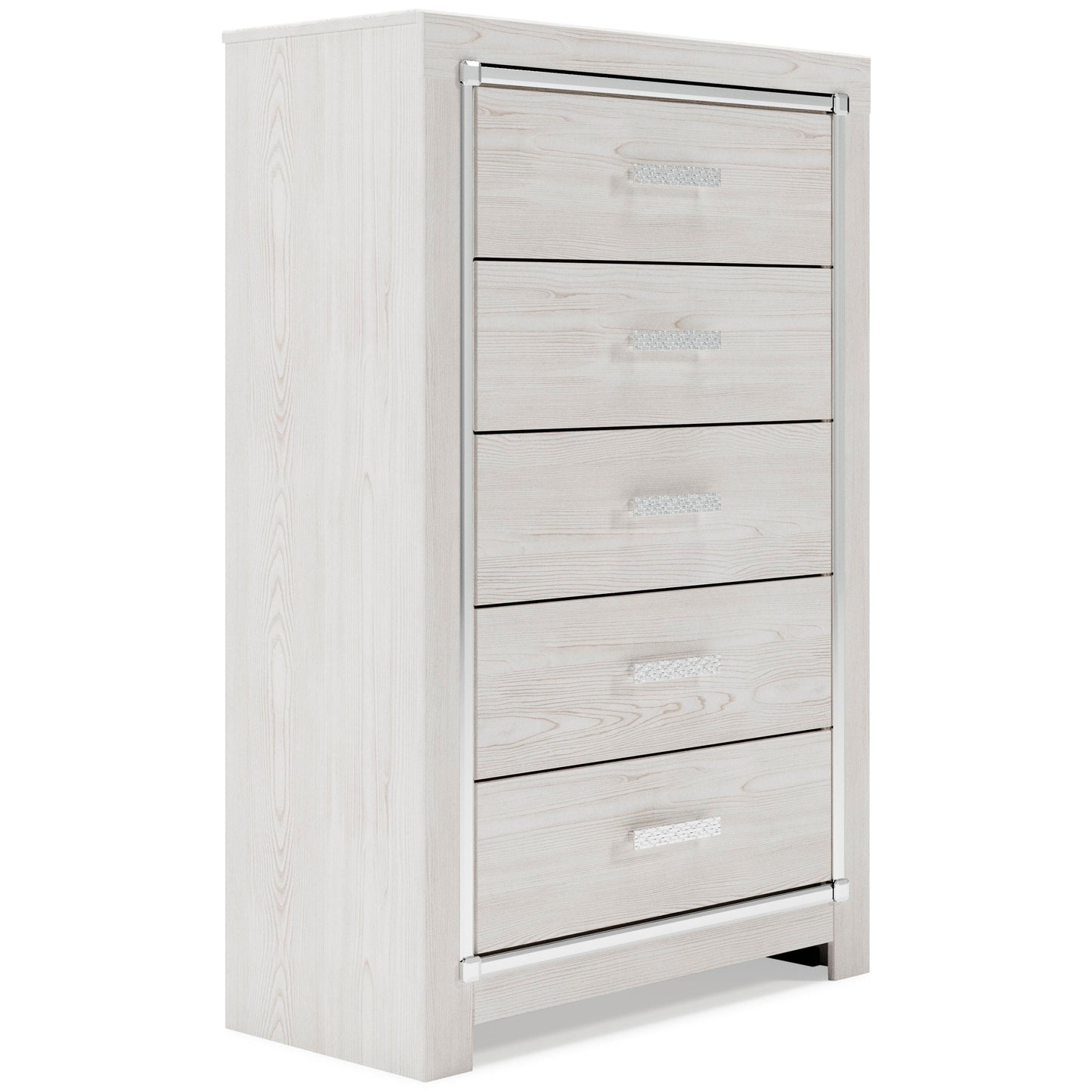 Altyra King Panel Bookcase Bed with Mirrored Dresser, Chest and Nightstand