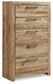 Hyanna Queen Panel Bed with 2 Side Storage, Dresser, Mirror, Chest and Nightstand