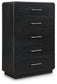 Rowanbeck California King Upholstered Panel Bed, Dresser, Mirror, Chest and Nightstand