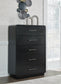 Rowanbeck California King Upholstered Panel Bed, Dresser, Mirror, Chest and Nightstand