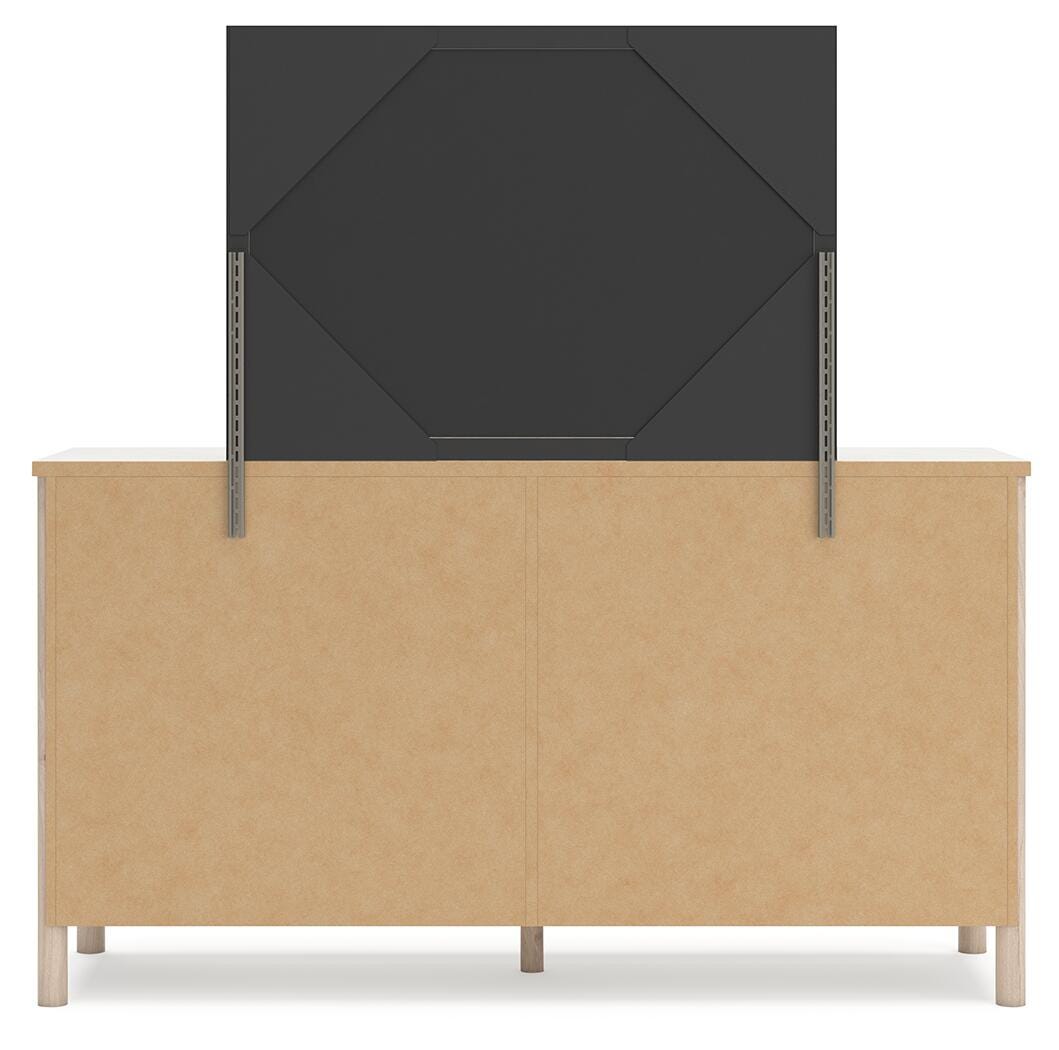 Cadmori Queen Upholstered Panel Bed with Mirrored Dresser