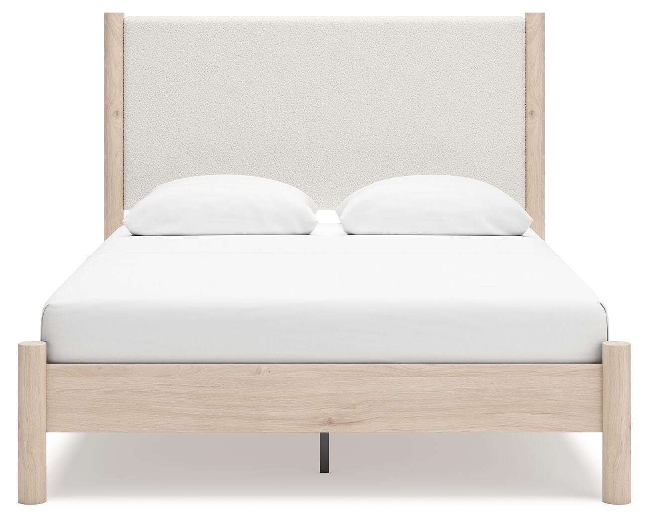 Cadmori Queen Upholstered Panel Bed with Mirrored Dresser, Chest and Nightstand