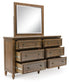 Sturlayne California King Upholstered Panel Bed, Dresser and Mirror