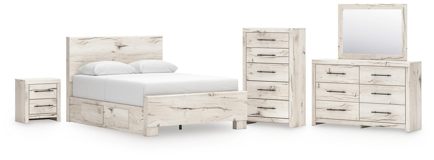 Lawroy Queen Panel Bed with Storage, Dresser, Mirror, Chest and Nightstand