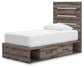 Graystorm Twin Panel Bed with Storage, Dresser, Mirror and Nightstand
