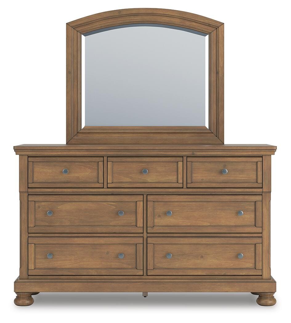 Feddinger California King Storage Sleigh Bed with Mirrored Dresser, Chest and Nightstand