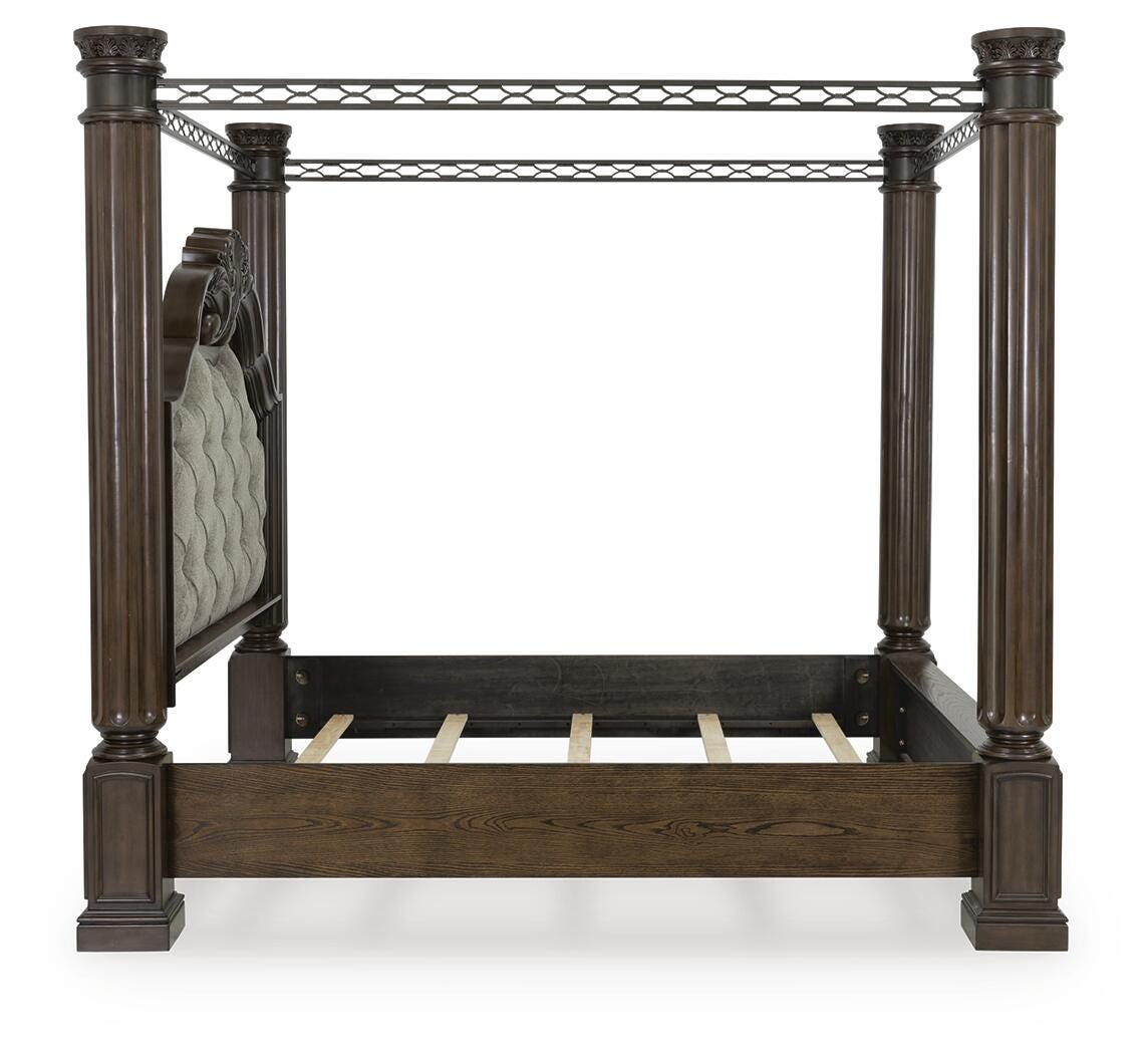 Maylee King Canopy Bed, Dresser, Mirror, Chest and Nightstand