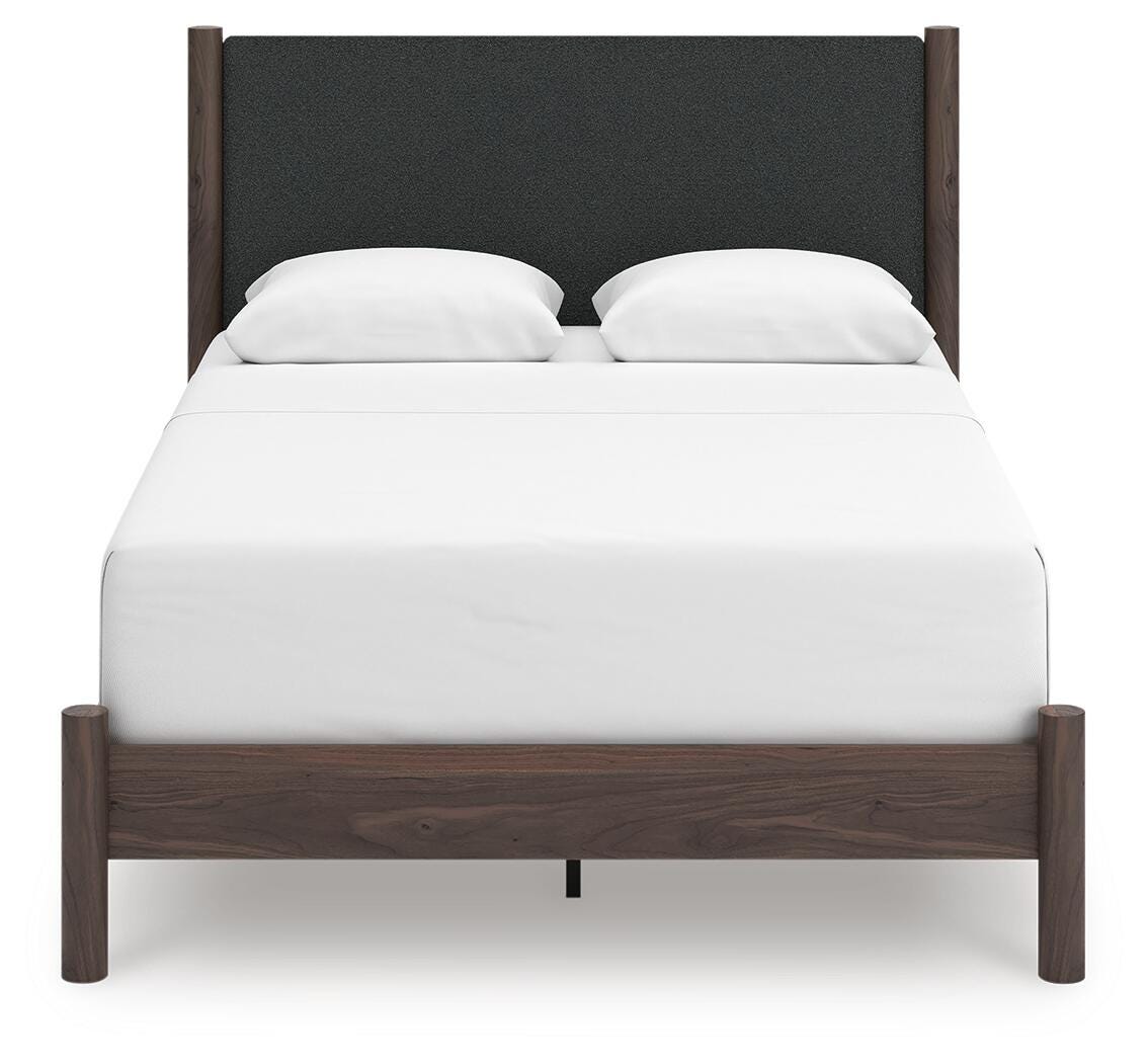 Pamytta Queen Upholstered Panel Bed, Dresser, Mirror and Nightstand