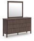 Pamytta Queen Upholstered Panel Platform Bed, Dresser and Mirror