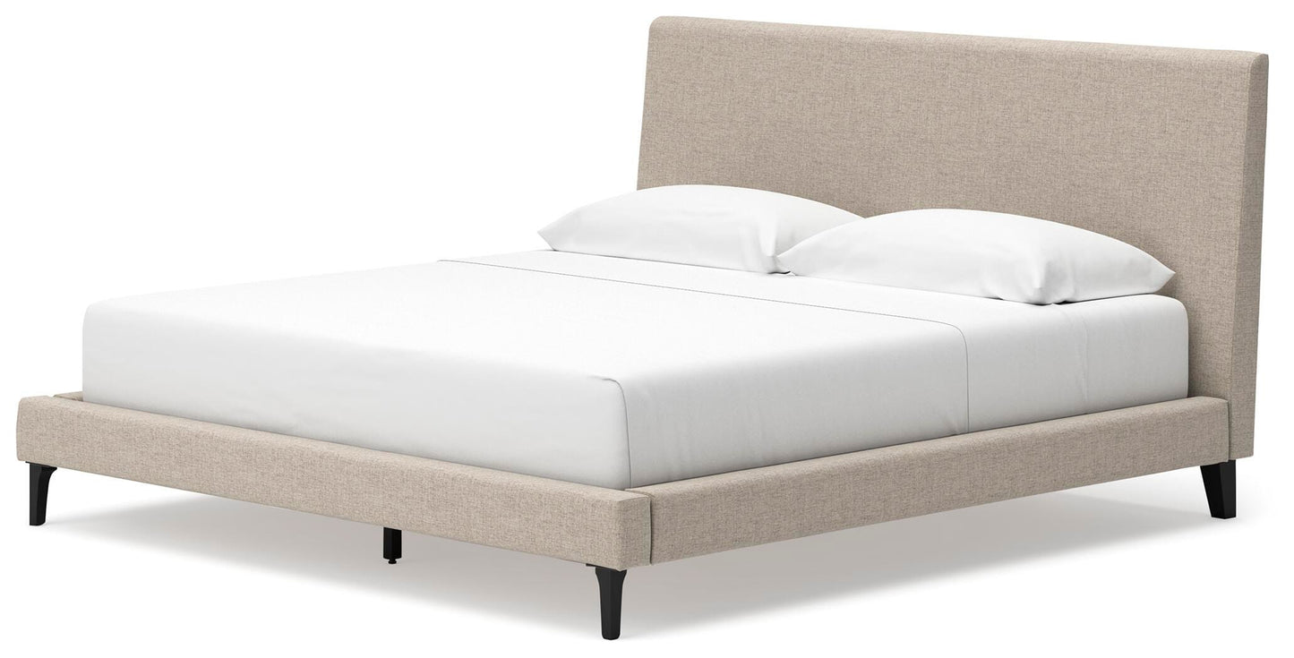 Cielden King Upholstered Bed with Roll Slats, Dresser, Mirror and Nightstand