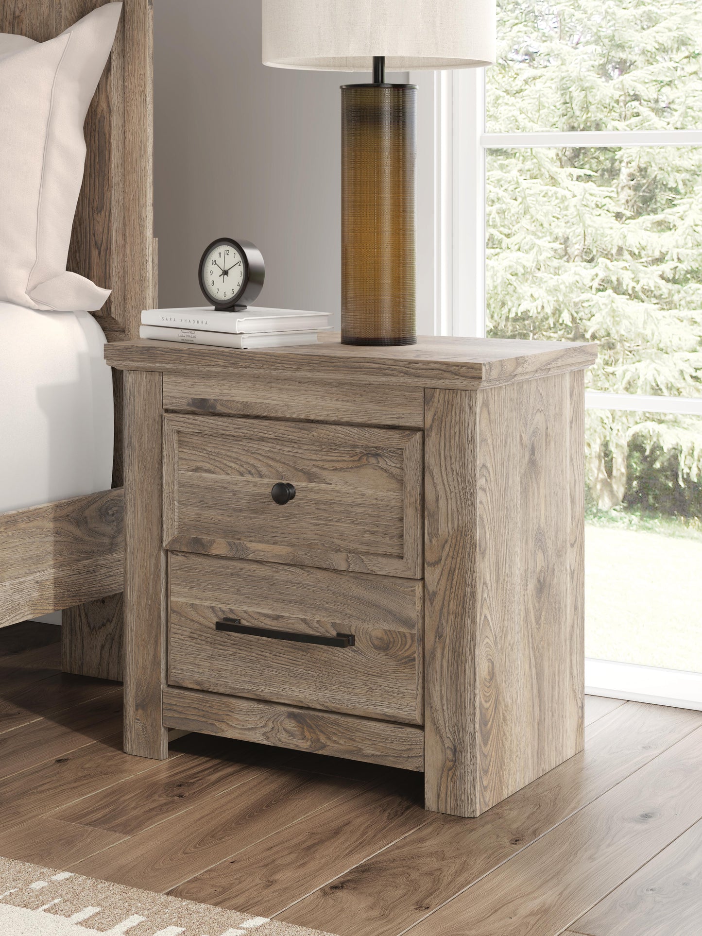Rusticott Queen Poster Bed with Mirrored Dresser and Nightstand