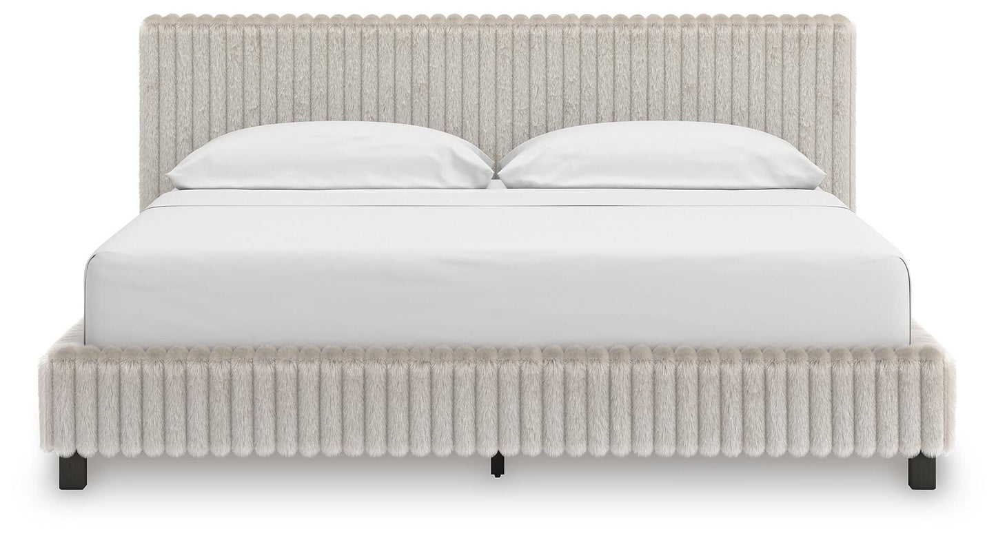 Zuraleus California King Upholstered Bed, Dresser, Mirror and Nightstand