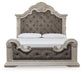 Bruchandi California King Upholstered Panel Bed with Mirrored Dresser and Nightstand