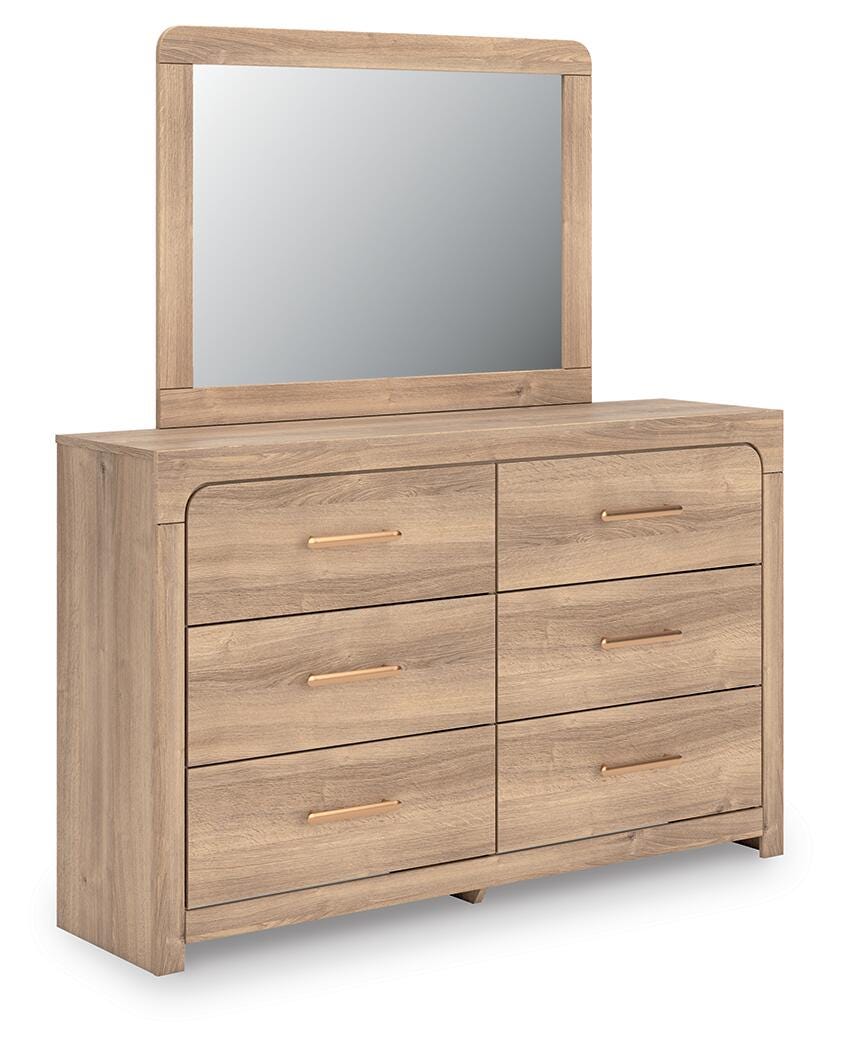 Kinlanni King Upholstered Platform Bed, Dresser and Mirror