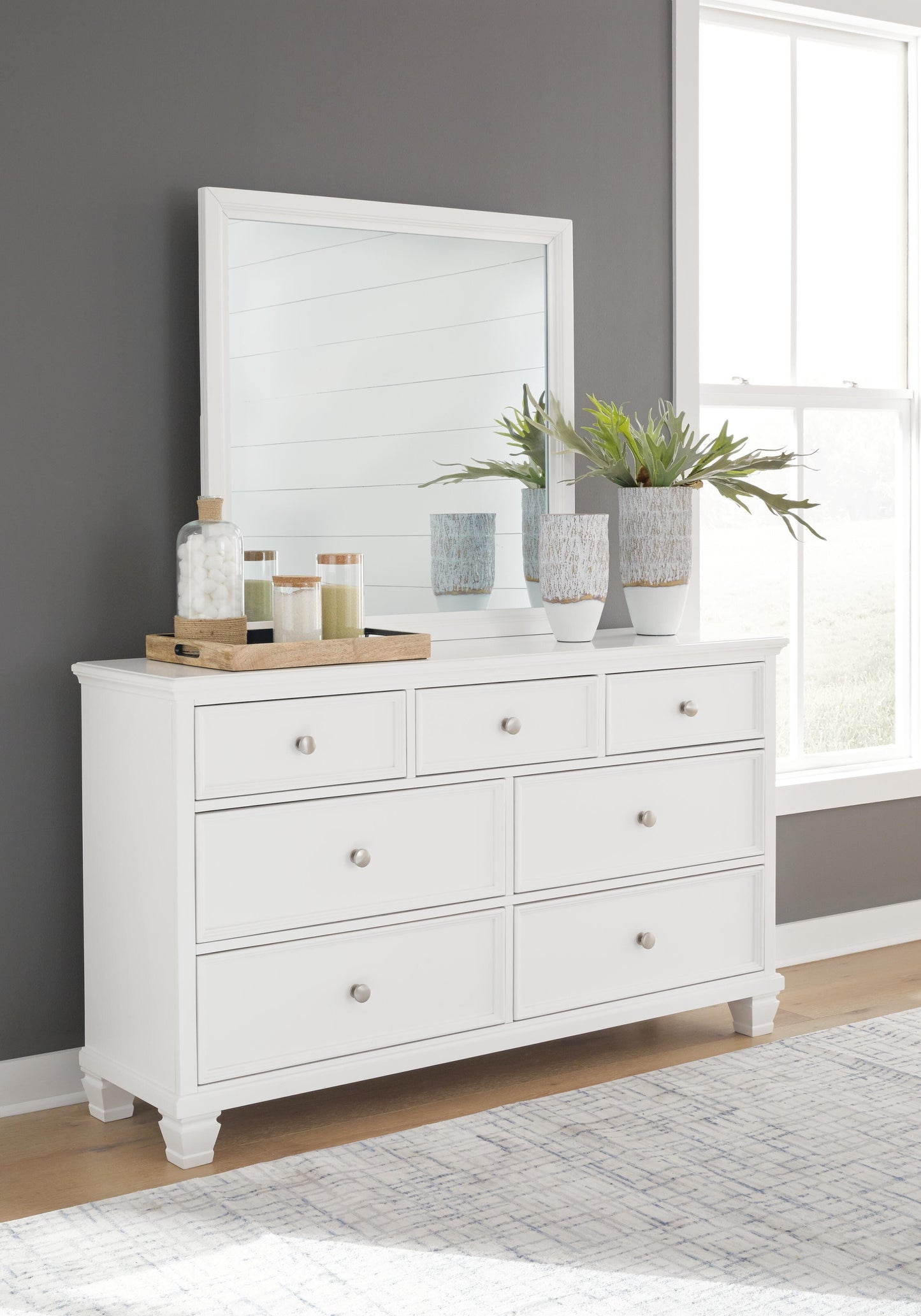 Fortman Queen Panel Storage Bed with Mirrored Dresser