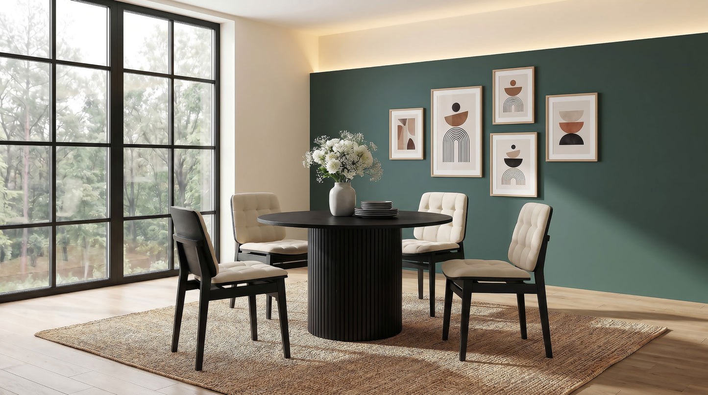 Hamlyn 5-piece Round Wood Dining Set Cream and Black