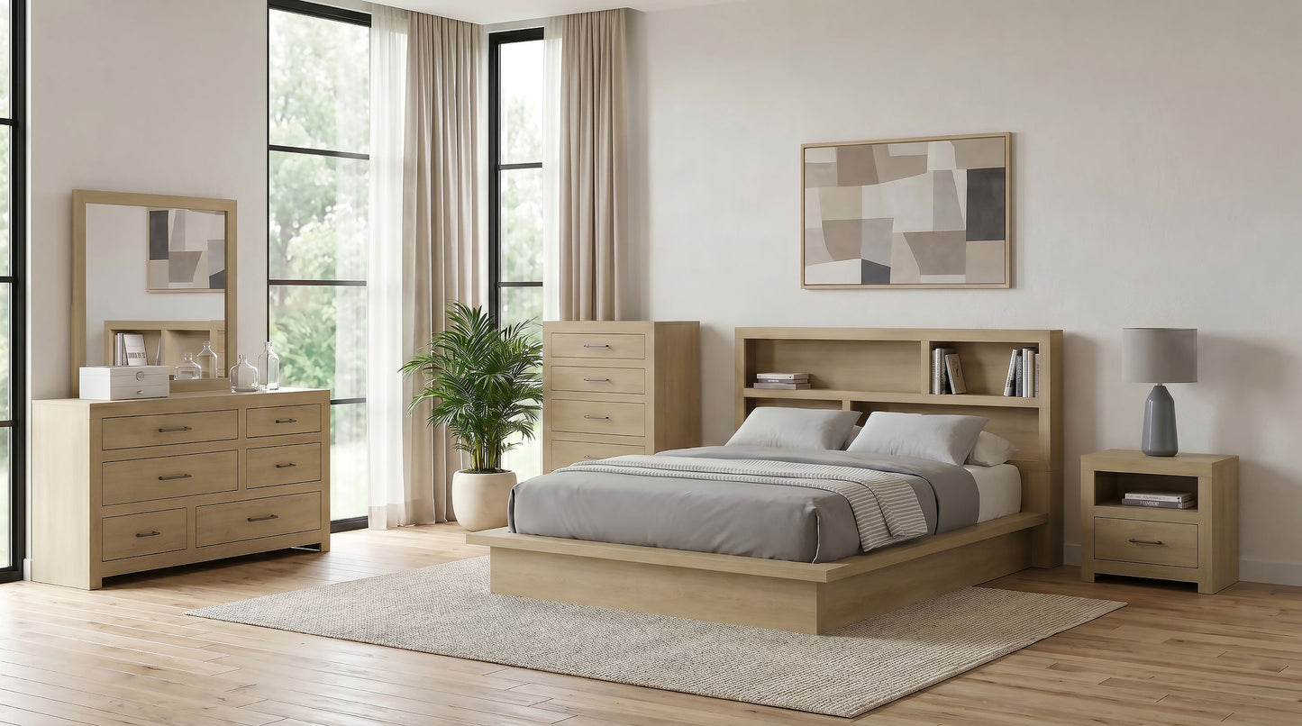 Hendricks California King Bookcase Headboard Platform Bed Light Oak