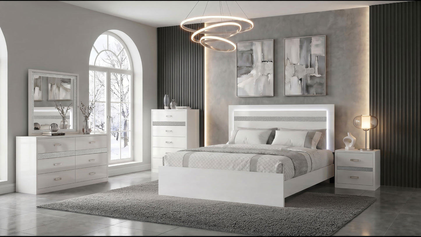 Viana Touch-Control LED Queen Platform Bed White High Gloss