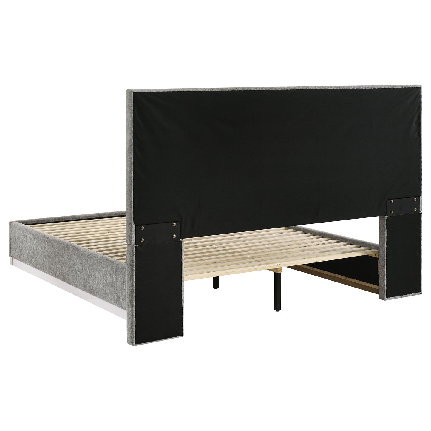 Viana Eastern King Chenille Platform Bed Grey and White High Gloss